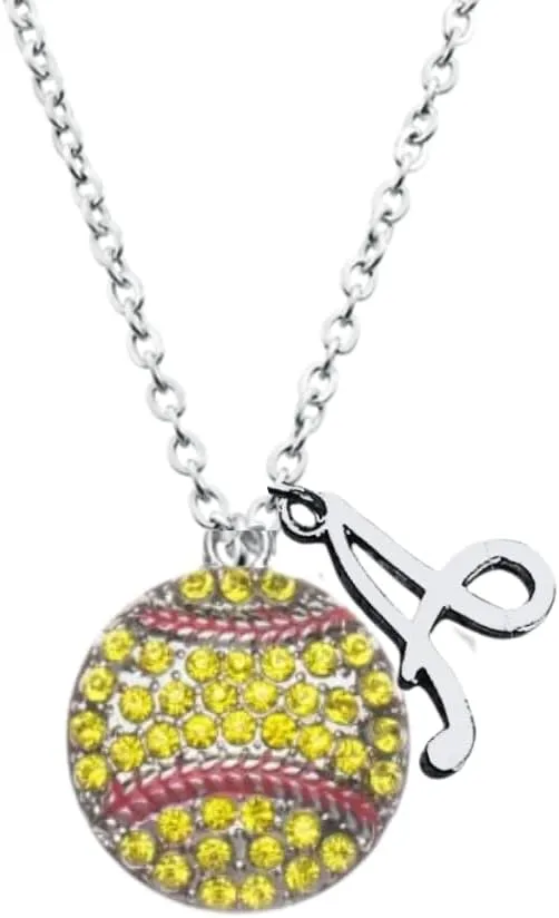 Infinity Collection - Personalized Softball Necklace with Letter Charm, Softball Gift, Girls Softball Pendent Jewelry, Softball Player, Team and Coaches Gifts