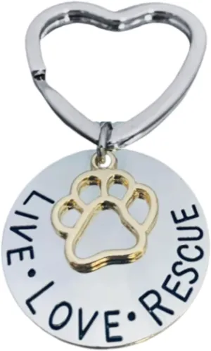 Infinity Collection Pet Rescue Keychain, Engraved Live, Love, Rescue Charm with Paw Print, Two-Tone Silver & Gold Accessories, Gifts for Dog & Cat Lovers