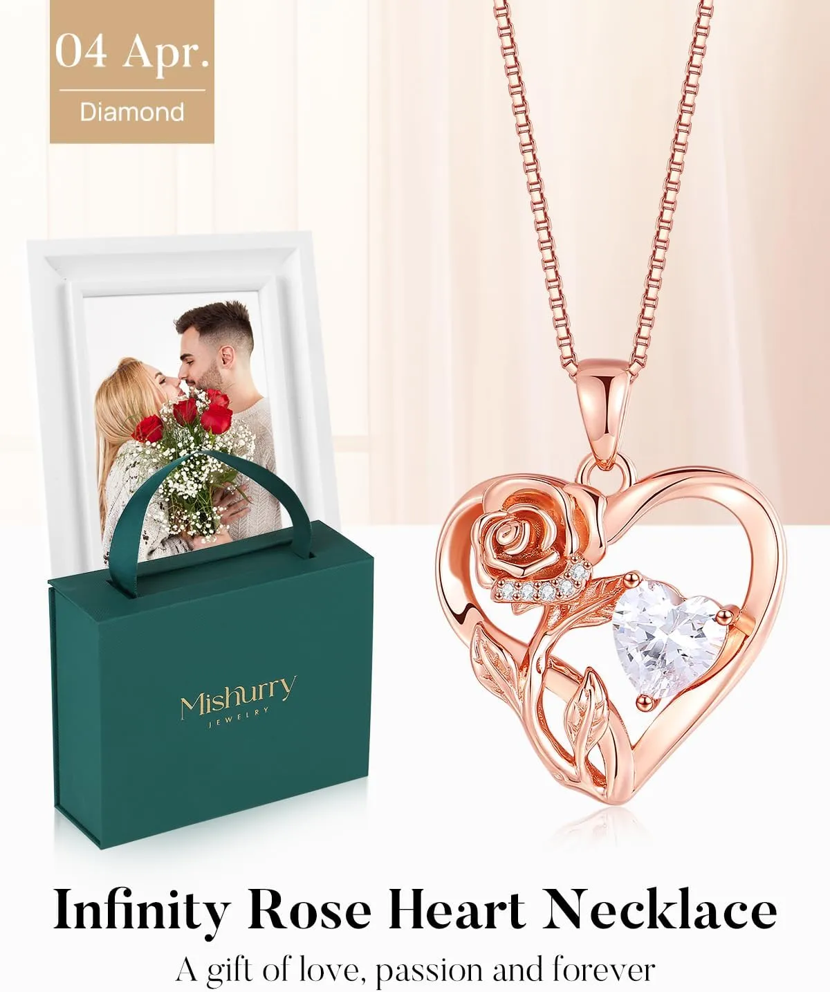 Infinity Rose Flower Heart Necklaces for Women 925 Sterling Silver Anniversary Jewelry for Her Love Gifts for Wife Sister Grandma Mom Mothers Day Valentines Birthday Christmas Rose Gold Birthstone