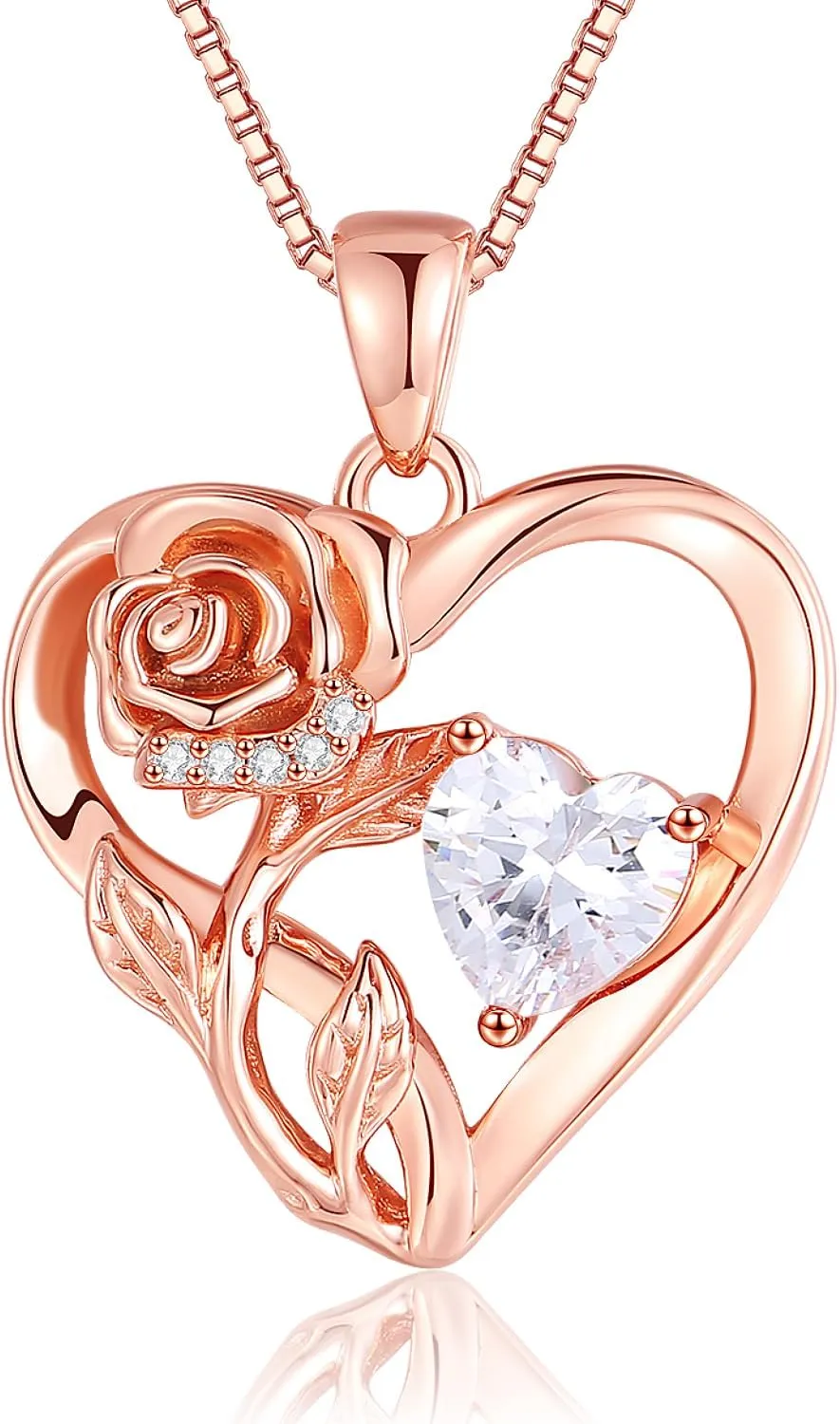 Infinity Rose Flower Heart Necklaces for Women 925 Sterling Silver Anniversary Jewelry for Her Love Gifts for Wife Sister Grandma Mom Mothers Day Valentines Birthday Christmas Rose Gold Birthstone
