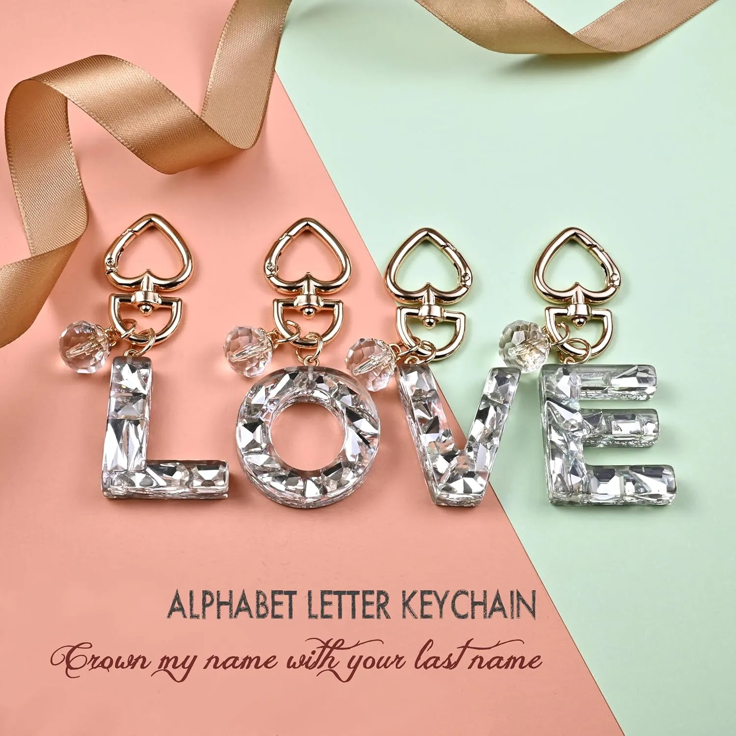 Initial Letter Keychain Bling Gifts for Women Girls Backpack Bag Charm Accessories Cute Heart Crystal wallet Car keyring