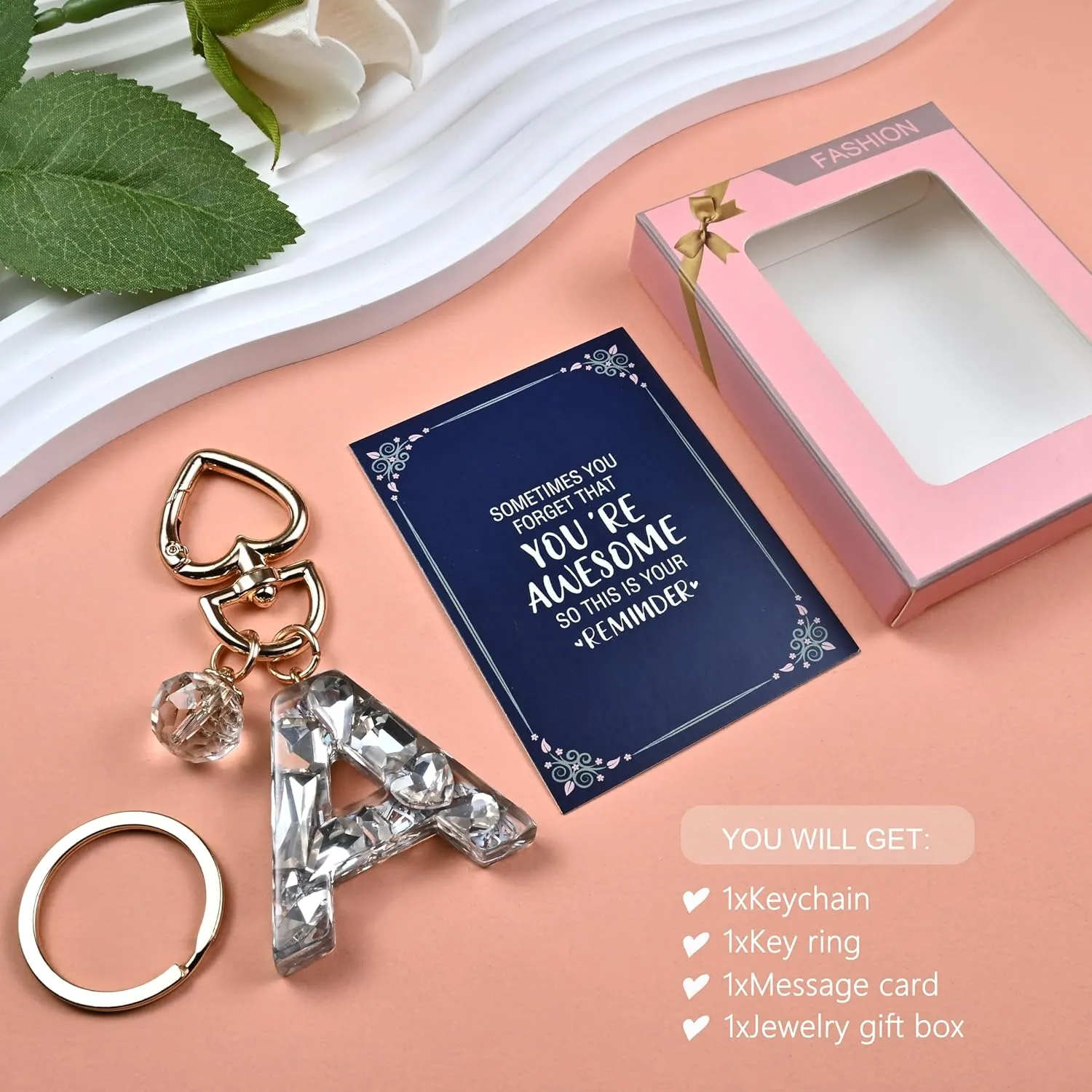 Initial Letter Keychain Bling Gifts for Women Girls Backpack Bag Charm Accessories Cute Heart Crystal wallet Car keyring