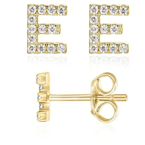 Initial Stud Earrings for Girls 18K Gold Plated CZ Simulated Diamond Stud Earrings Hypoallergenic Earrings for Women (E)