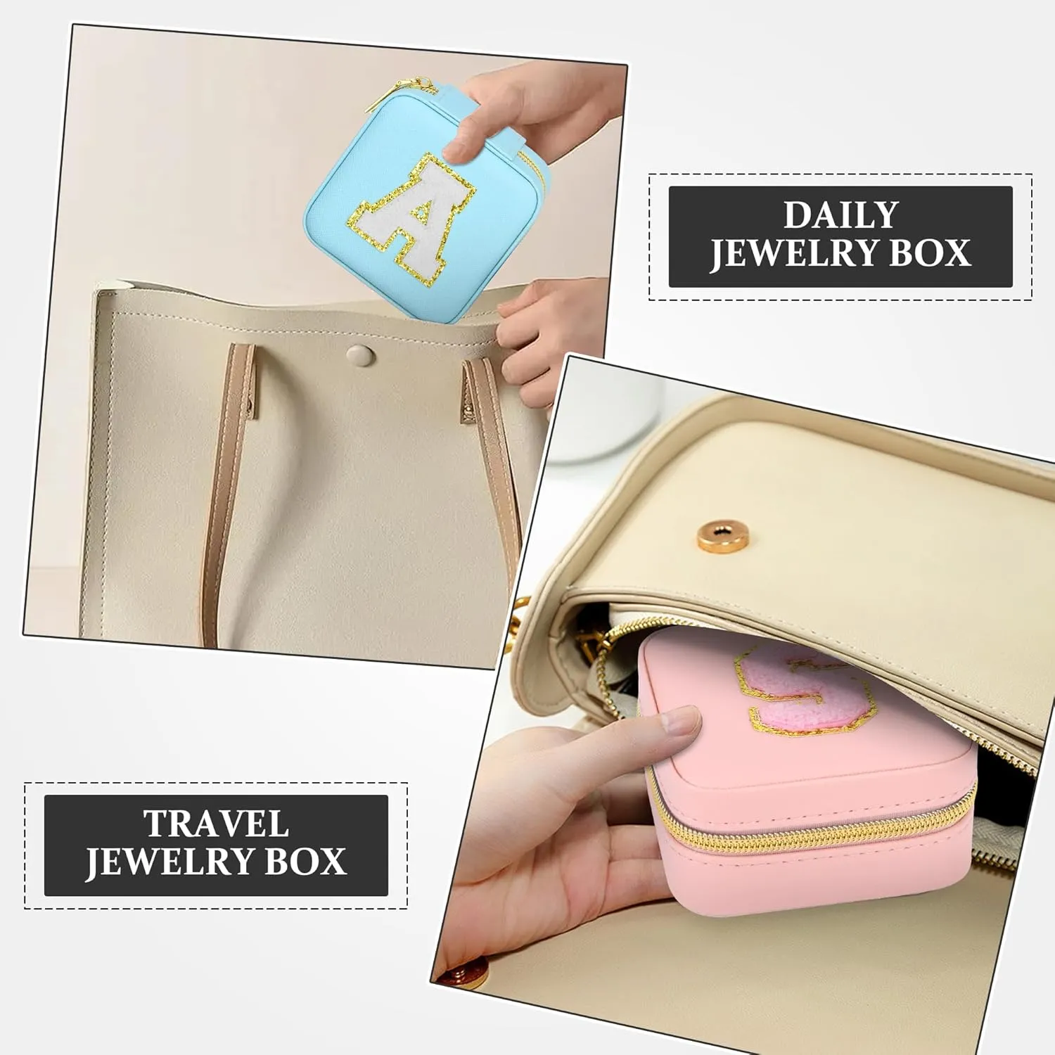 Initial Travel Jewelry Box Case Organizer, Teen Girls Gifts, Small Personalized Preppy Birthday Christmas Gifts for Girls Women Wife, Ring Necklace Earring Organizer Box, Blue S