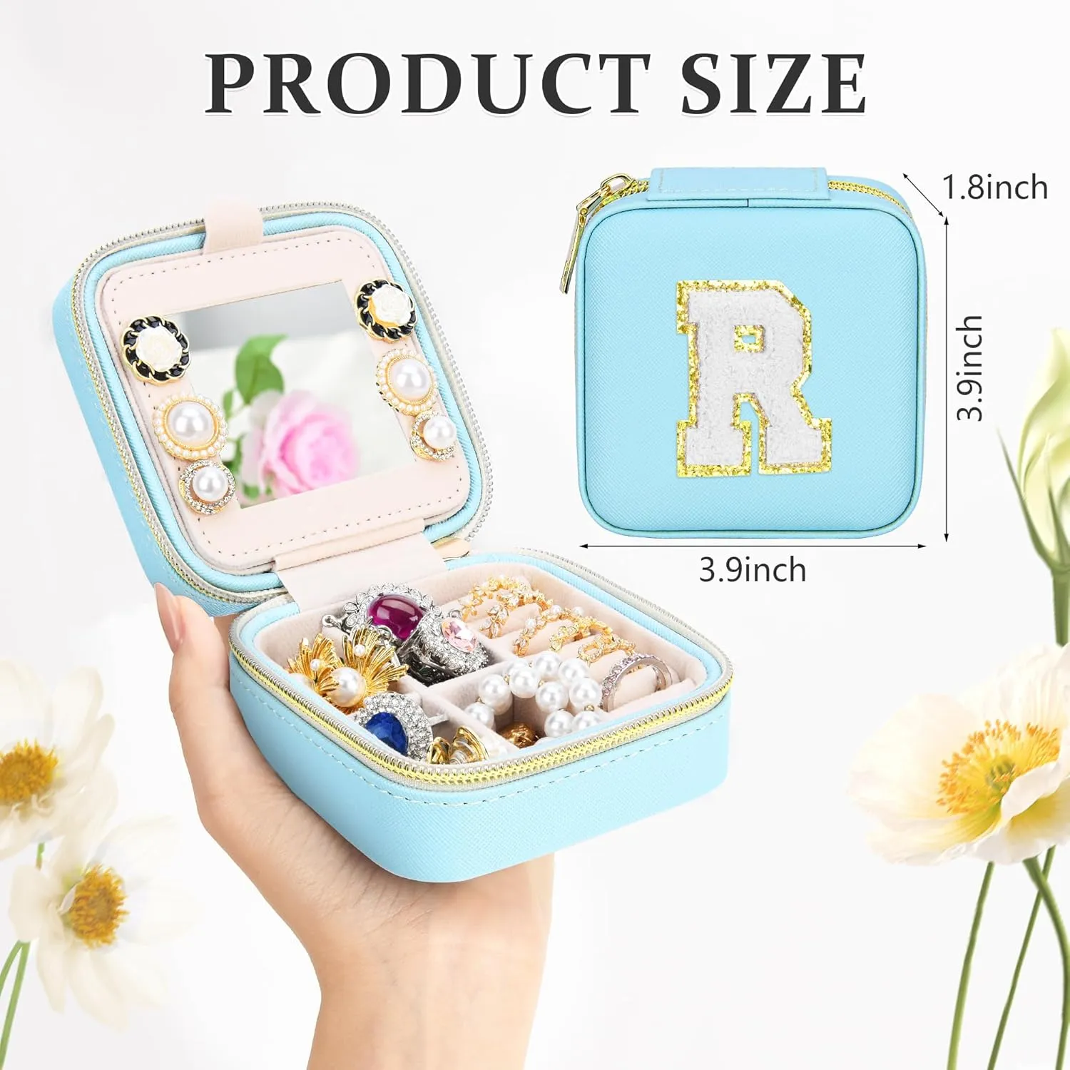 Initial Travel Jewelry Box Case Organizer, Teen Girls Gifts, Small Personalized Preppy Birthday Christmas Gifts for Girls Women Wife, Ring Necklace Earring Organizer Box, Blue S