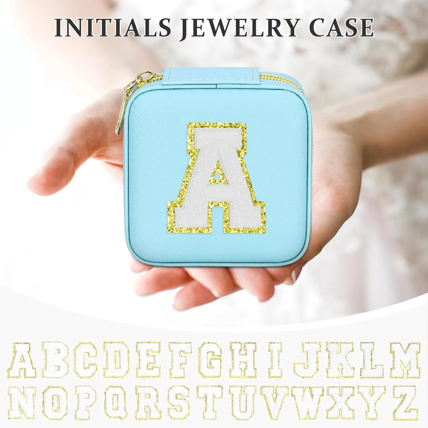 Initial Travel Jewelry Box Case Organizer, Teen Girls Gifts, Small Personalized Preppy Birthday Christmas Gifts for Girls Women Wife, Ring Necklace Earring Organizer Box, Blue S