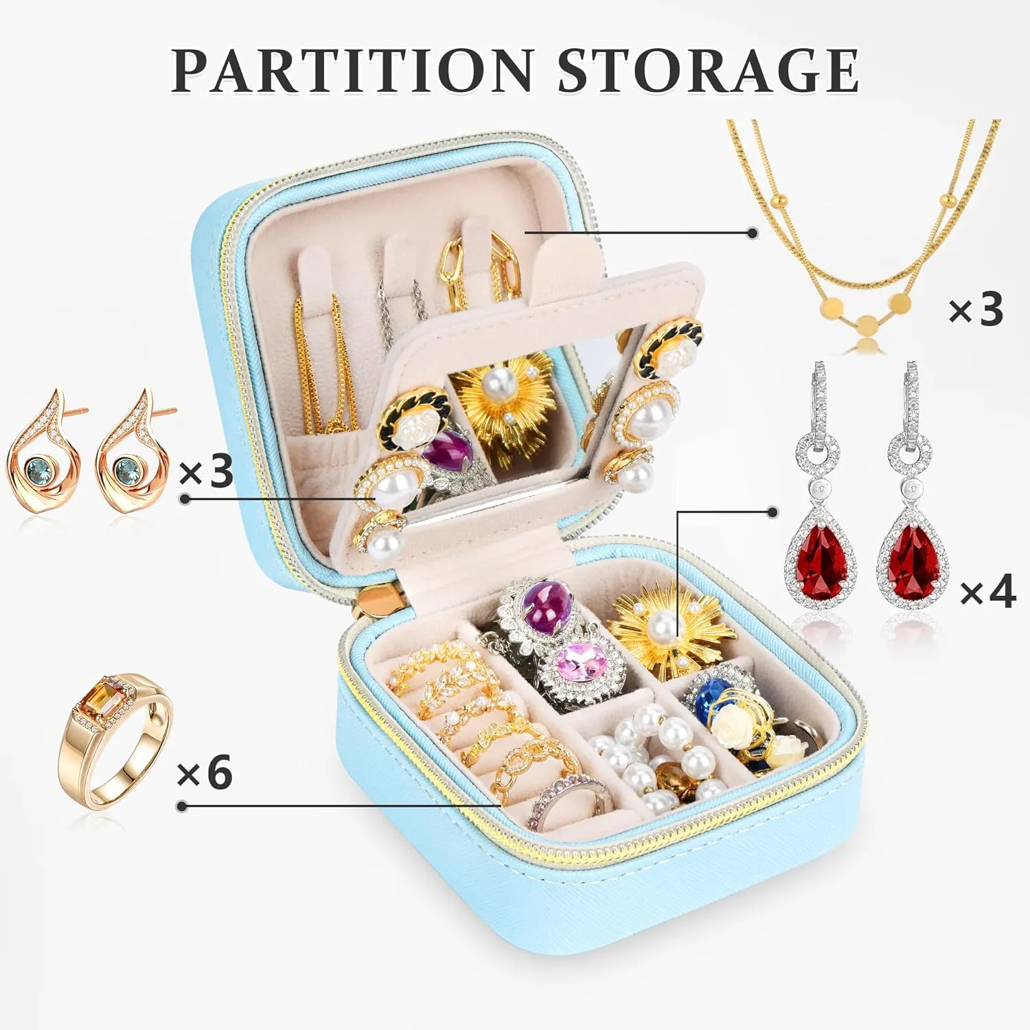 Initial Travel Jewelry Box Case Organizer, Teen Girls Gifts, Small Personalized Preppy Birthday Christmas Gifts for Girls Women Wife, Ring Necklace Earring Organizer Box, Blue S