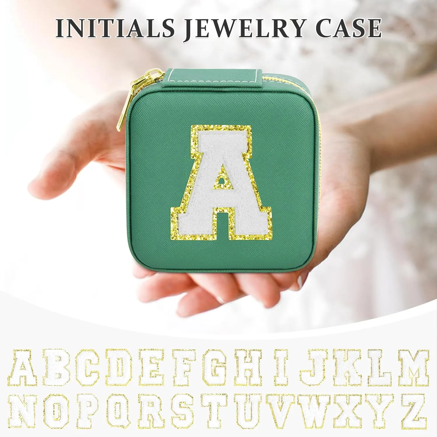 Initial Travel Jewelry Box Case Organizer, Teen Girls Gifts, Small Personalized Preppy Birthday Christmas Gifts for Girls Women Wife, Ring Necklace Earring Organizer Box, Green S
