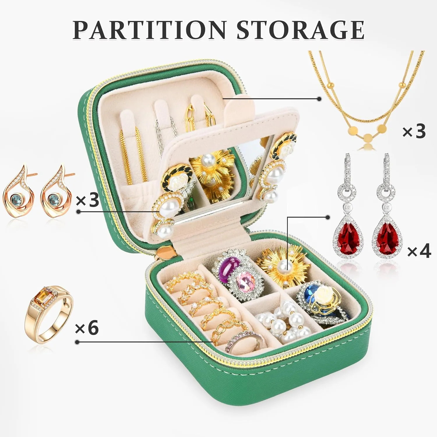 Initial Travel Jewelry Box Case Organizer, Teen Girls Gifts, Small Personalized Preppy Birthday Christmas Gifts for Girls Women Wife, Ring Necklace Earring Organizer Box, Green S