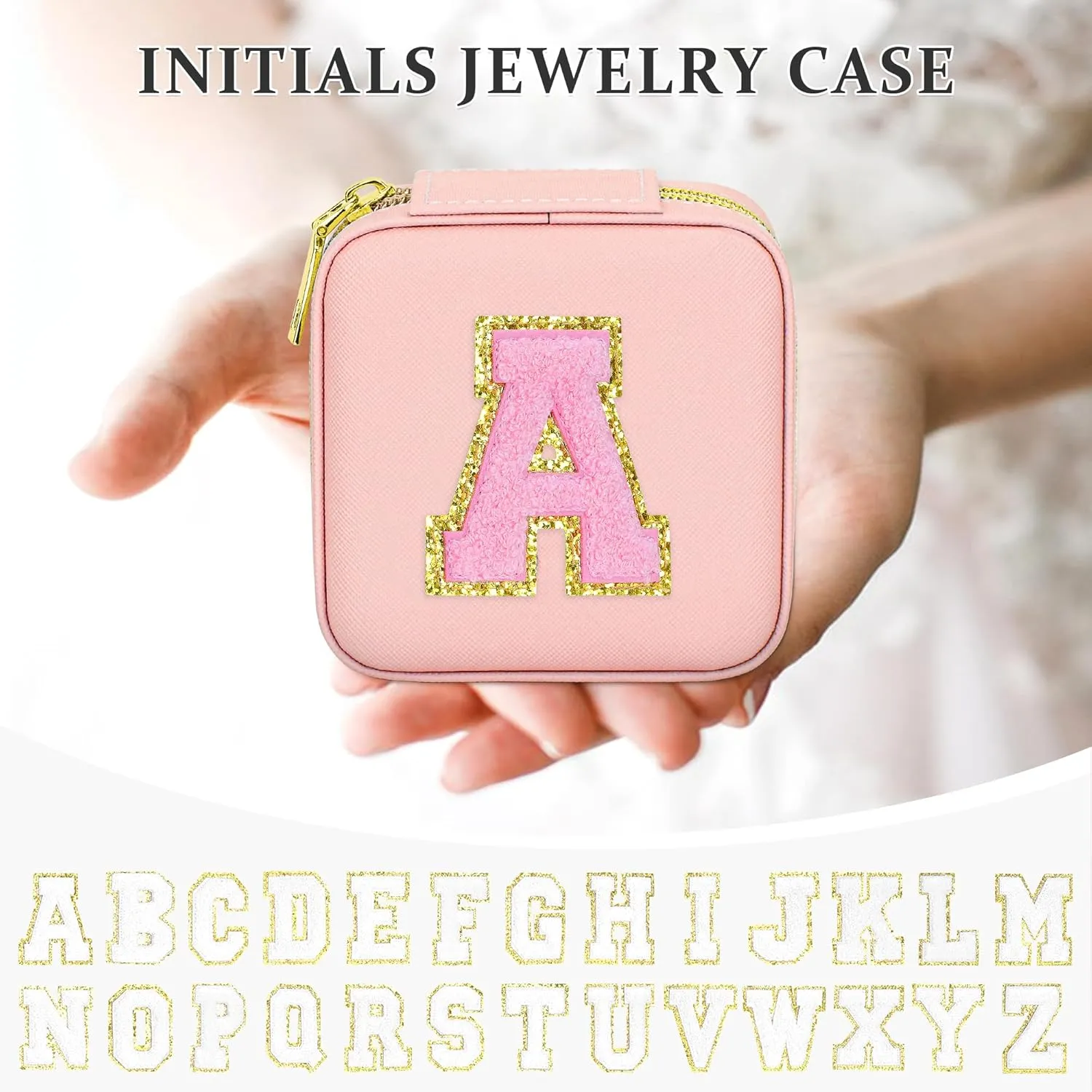 Initial Travel Jewelry Box Case Organizer, Teen Girls Gifts, Small Personalized Preppy Birthday Christmas Gifts for Girls Women Wife, Ring Necklace Earring Organizer Box, Pink S
