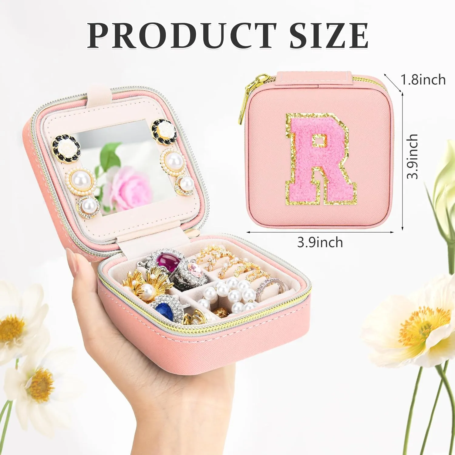 Initial Travel Jewelry Box Case Organizer, Teen Girls Gifts, Small Personalized Preppy Birthday Christmas Gifts for Girls Women Wife, Ring Necklace Earring Organizer Box, Pink S