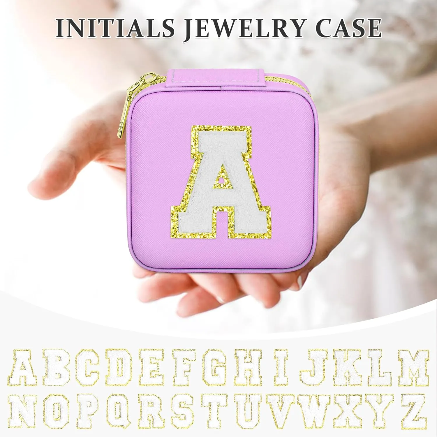 Initial Travel Jewelry Box Case Organizer, Teen Girls Gifts, Small Personalized Preppy Birthday Christmas Gifts for Girls Women Wife, Ring Necklace Earring Organizer Box, Purple S