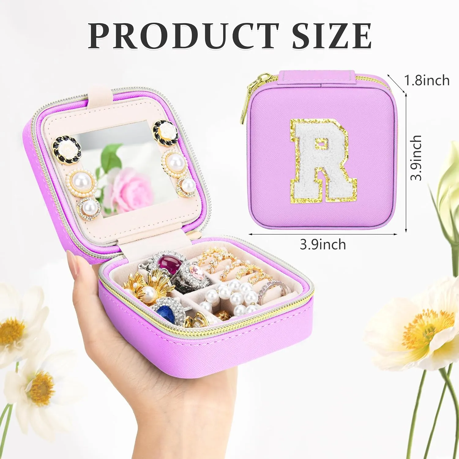 Initial Travel Jewelry Box Case Organizer, Teen Girls Gifts, Small Personalized Preppy Birthday Christmas Gifts for Girls Women Wife, Ring Necklace Earring Organizer Box, Purple S