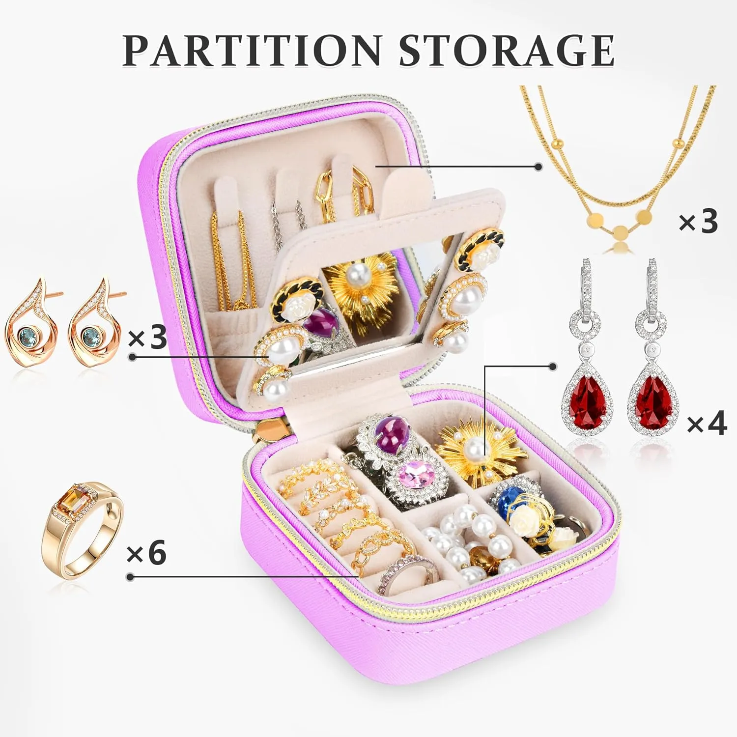 Initial Travel Jewelry Box Case Organizer, Teen Girls Gifts, Small Personalized Preppy Birthday Christmas Gifts for Girls Women Wife, Ring Necklace Earring Organizer Box, Purple S