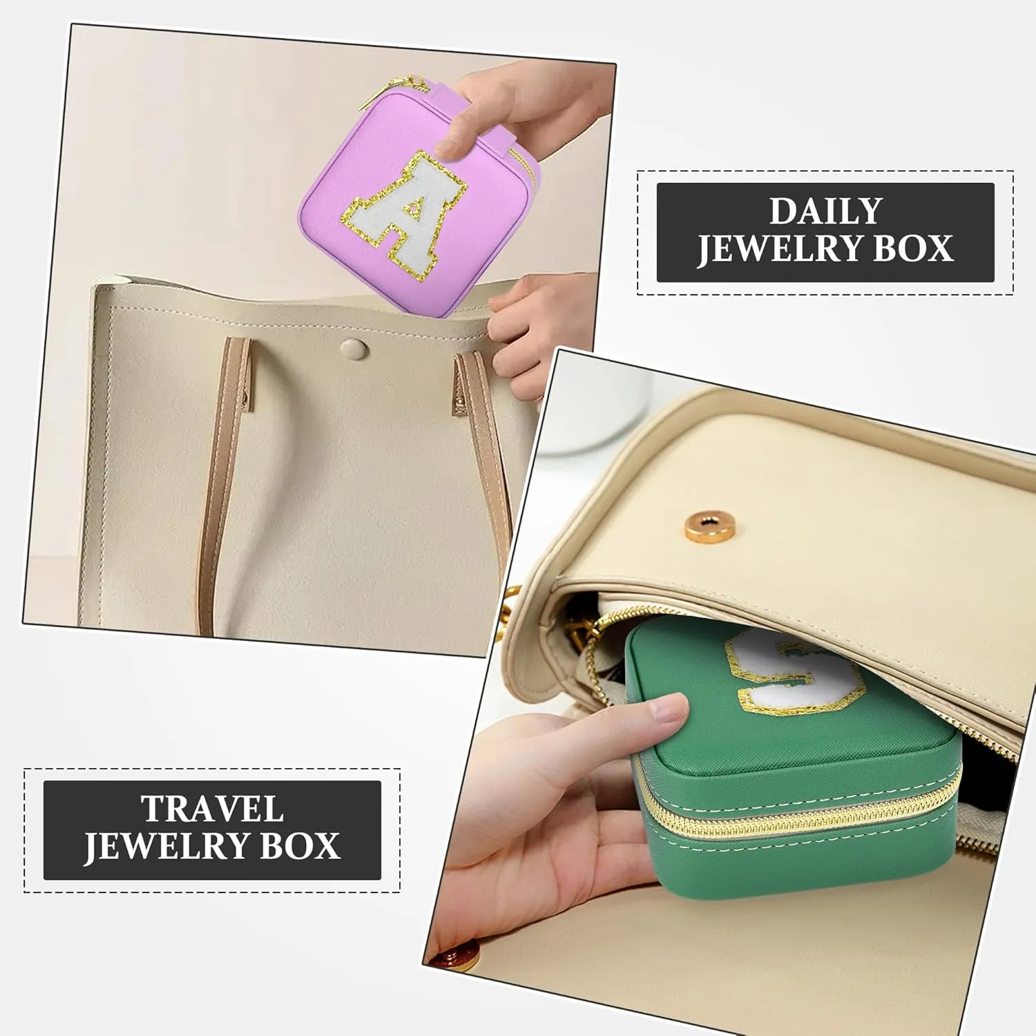 Initial Travel Jewelry Box Case Organizer, Teen Girls Gifts, Small Personalized Preppy Birthday Christmas Gifts for Girls Women Wife, Ring Necklace Earring Organizer Box, Purple S