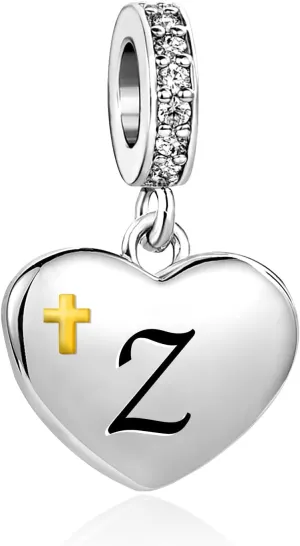 Initials A-Z Letter Alphabet Religion Cross Heart Womens Bead Charms Compatible with Pandora Bracelets Christmas Jewelry