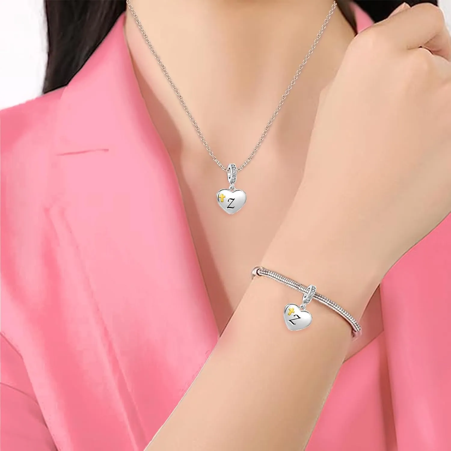 Initials A-Z Letter Alphabet Religion Cross Heart Womens Bead Charms Compatible with Pandora Bracelets Christmas Jewelry