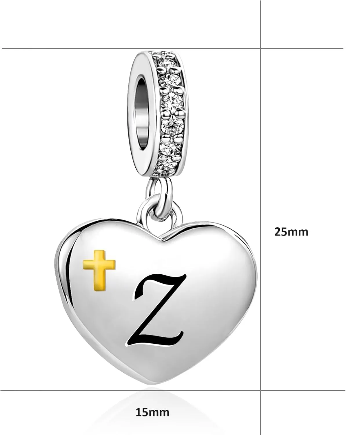 Initials A-Z Letter Alphabet Religion Cross Heart Womens Bead Charms Compatible with Pandora Bracelets Christmas Jewelry