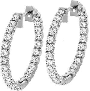 Inside-Out Diamond Hoops Earrings For Women | 2.50 CT TW Diamond & 14k White Gold | VIP Jewelry Art