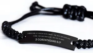 Inspirational 2 Corinthians 5:17 Christian Black Rop Bracelet Encouragement Gifts Message Prayer 2 Corinthians 5:17 Religious Bracelets for Women Men 2 Corinthians 5:17 Bible Verse Faith Adjustable