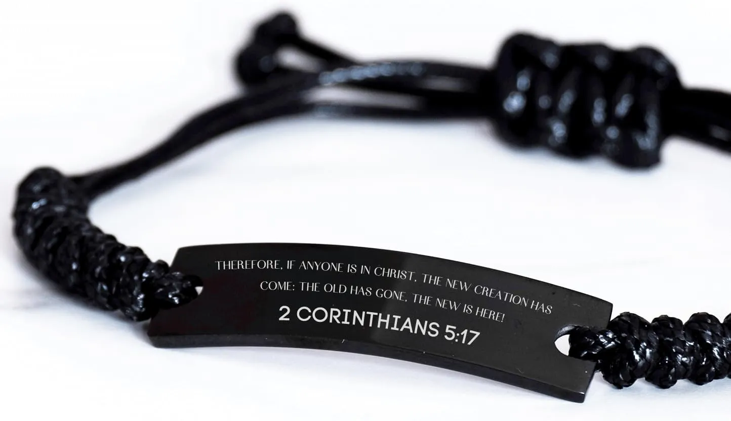 Inspirational 2 Corinthians 5:17 Christian Black Rop Bracelet Encouragement Gifts Message Prayer 2 Corinthians 5:17 Religious Bracelets for Women Men 2 Corinthians 5:17 Bible Verse Faith Adjustable