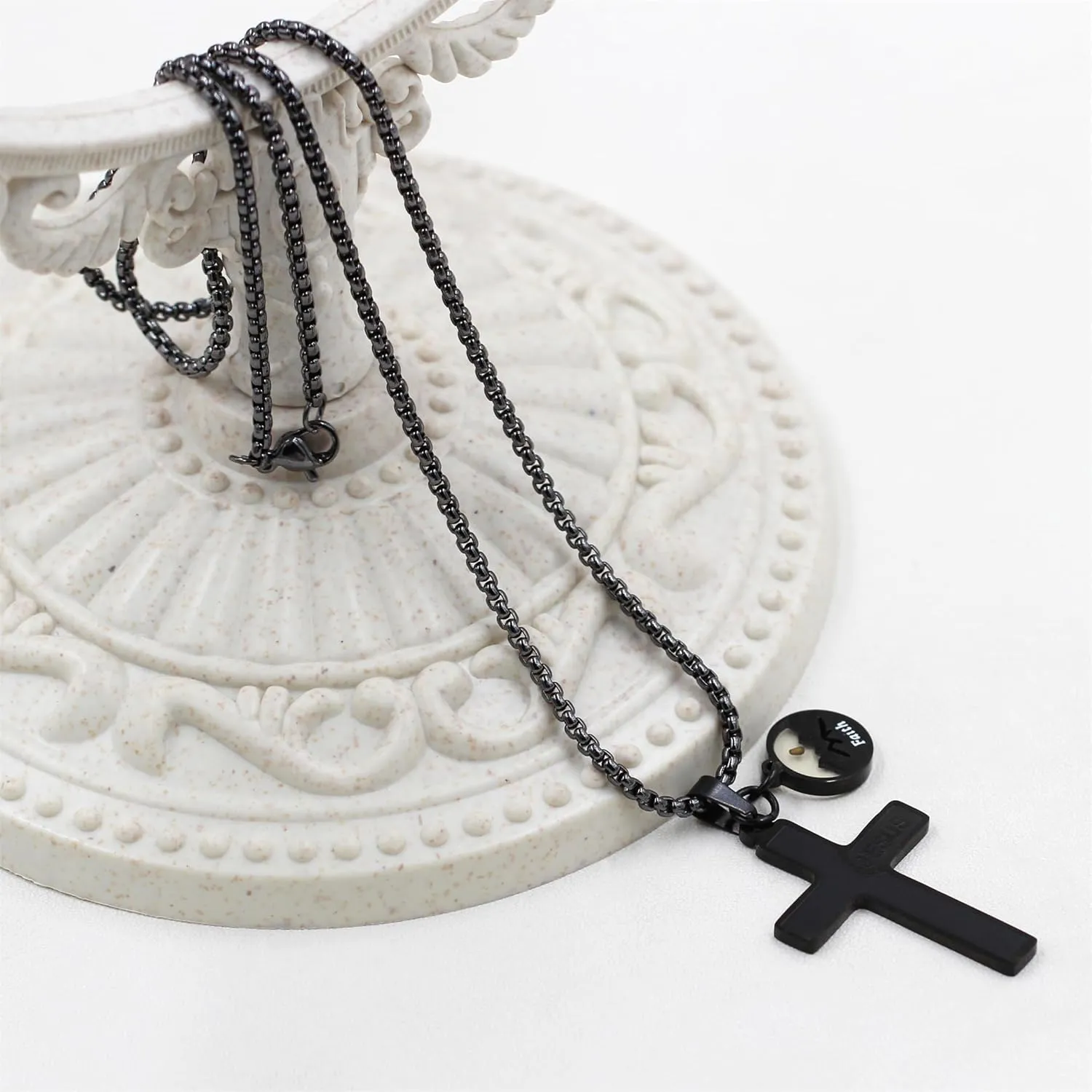Inspirational Cross Necklace with Jesus Inscription for Men & Women | Christian Faith Pendant with Heart Charm | Christian Religious Jewelry for Faith & Spirituality