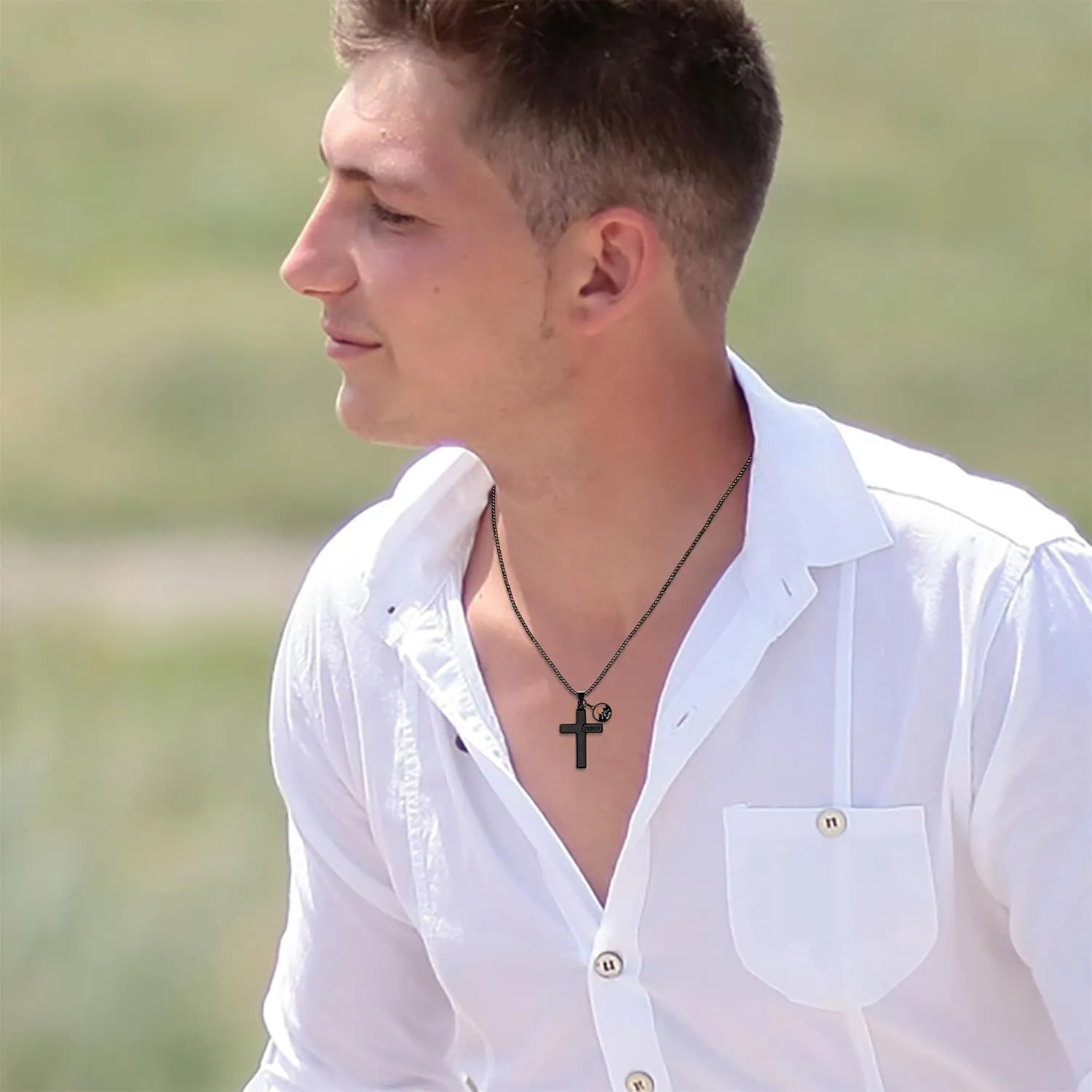 Inspirational Cross Necklace with Jesus Inscription for Men & Women | Christian Faith Pendant with Heart Charm | Christian Religious Jewelry for Faith & Spirituality