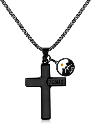 Inspirational Cross Necklace with Jesus Inscription for Men & Women | Christian Faith Pendant with Heart Charm | Christian Religious Jewelry for Faith & Spirituality