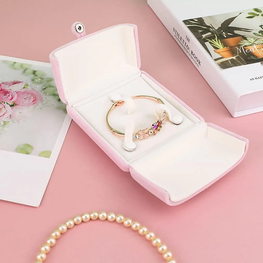 iSuperb Pink Velvet Bracelet Box Jewelry Gift Box Earrings Display Storage Case for Christmas Engagement Proposal Anniversary (Bracelets Box)