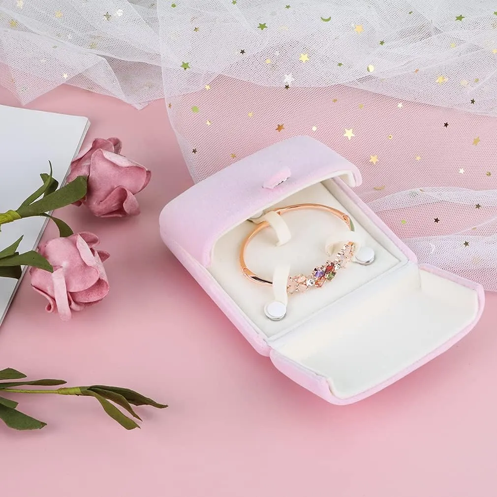iSuperb Pink Velvet Bracelet Box Jewelry Gift Box Earrings Display Storage Case for Christmas Engagement Proposal Anniversary (Bracelets Box)