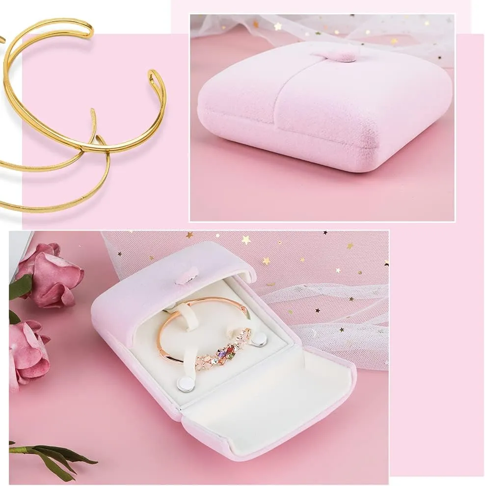 iSuperb Pink Velvet Bracelet Box Jewelry Gift Box Earrings Display Storage Case for Christmas Engagement Proposal Anniversary (Bracelets Box)