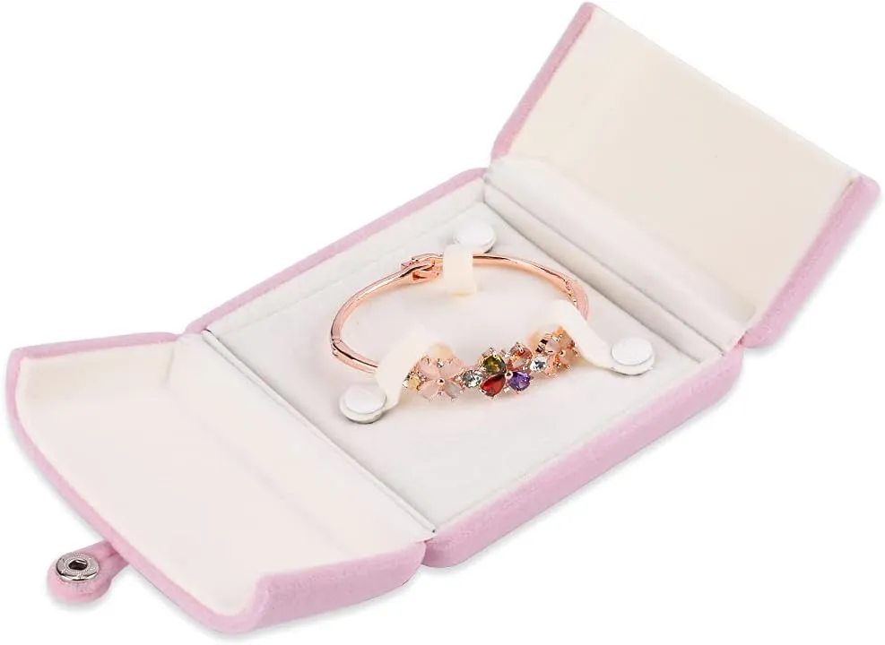 iSuperb Pink Velvet Bracelet Box Jewelry Gift Box Earrings Display Storage Case for Christmas Engagement Proposal Anniversary (Bracelets Box)