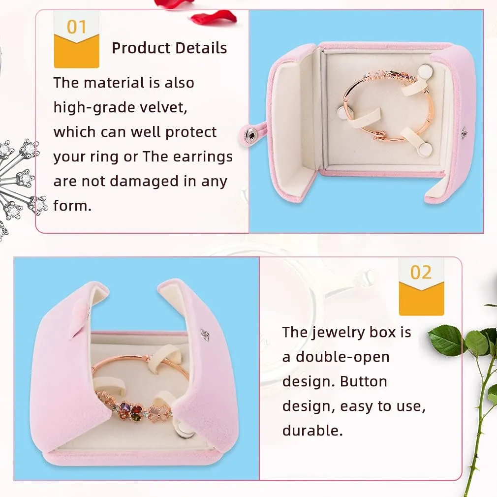 iSuperb Pink Velvet Bracelet Box Jewelry Gift Box Earrings Display Storage Case for Christmas Engagement Proposal Anniversary (Bracelets Box)