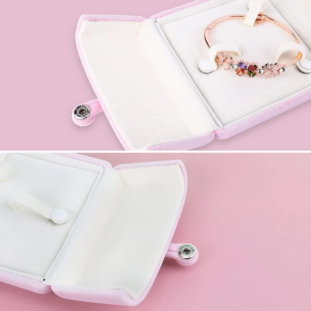 iSuperb Pink Velvet Bracelet Box Jewelry Gift Box Earrings Display Storage Case for Christmas Engagement Proposal Anniversary (Bracelets Box)