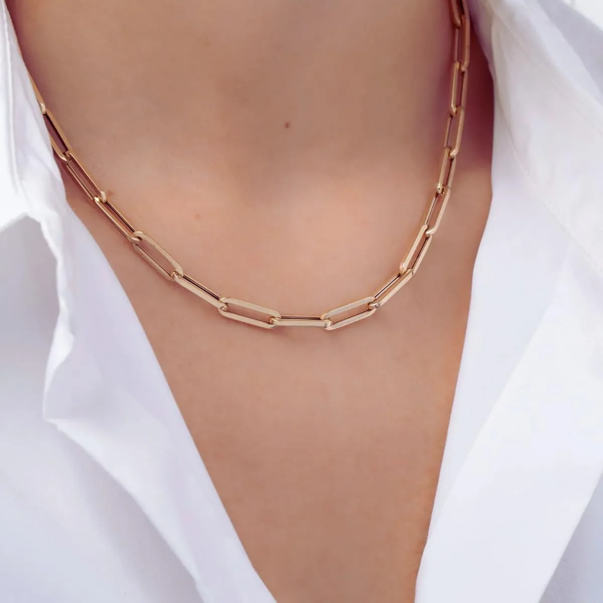 Italian 14K Solid Yellow Gold Paperclip Chain Necklace for Men & Women with Lobster Claw Clasp Italian 14K Real Gold Jewelry (3MM & 4MM)