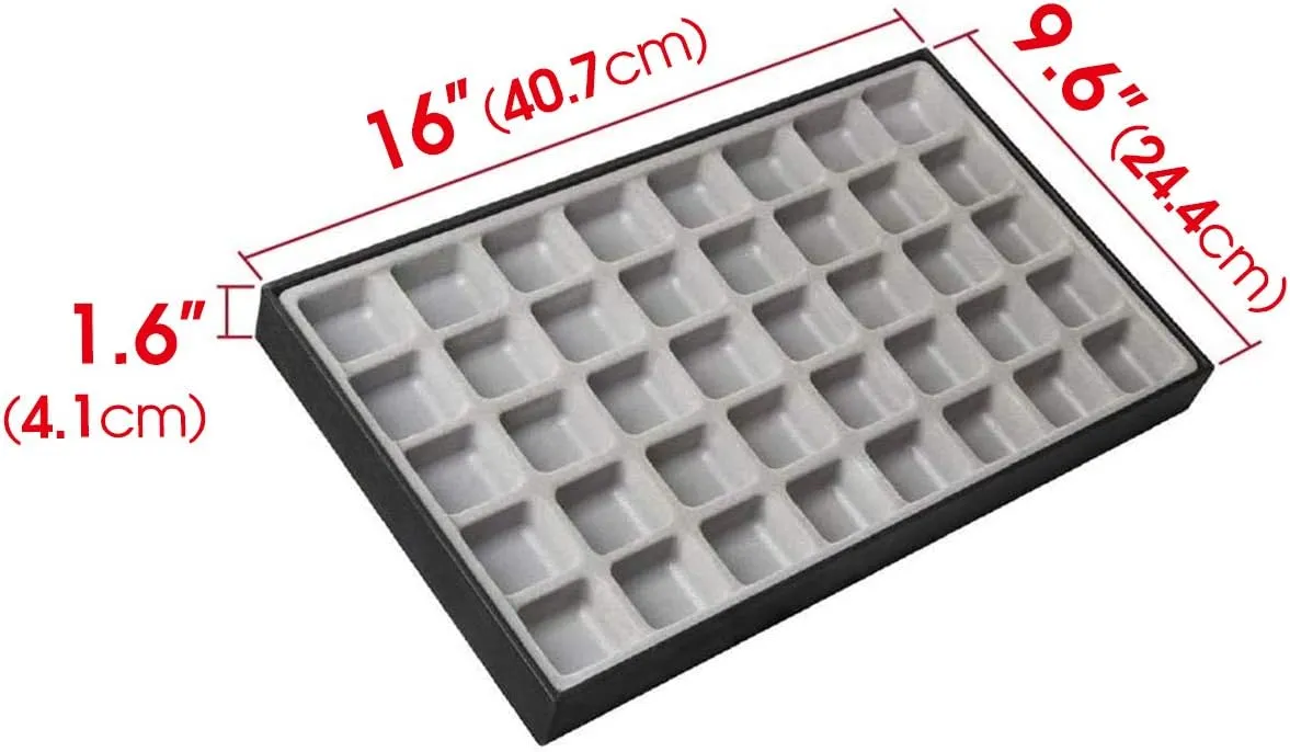 JackCubeDesign 40 Compartments Stackable Synthetic Leather Jewelry Tray Earring Necklace Bracelet Ring Organizer Display Storage Box(Set of 1, Black, 16 x 9.6 x 1.6 inches)- MK212-1A
