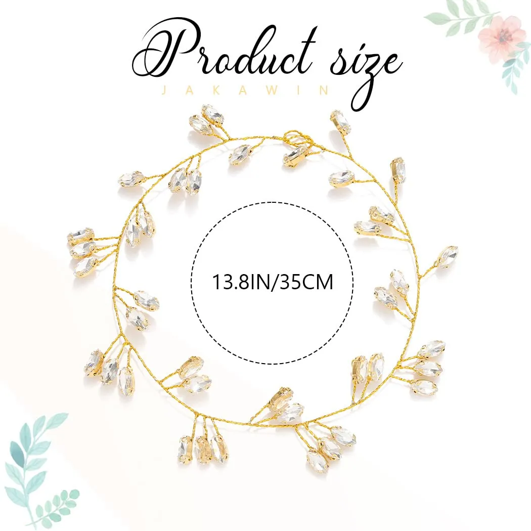 JAKAWIN Bride Rhinestone Wedding Hair Vine Crystal Hair Piece Bridal Headpiece Hair Accessories for Women and Girls HV190 (2 Gold)