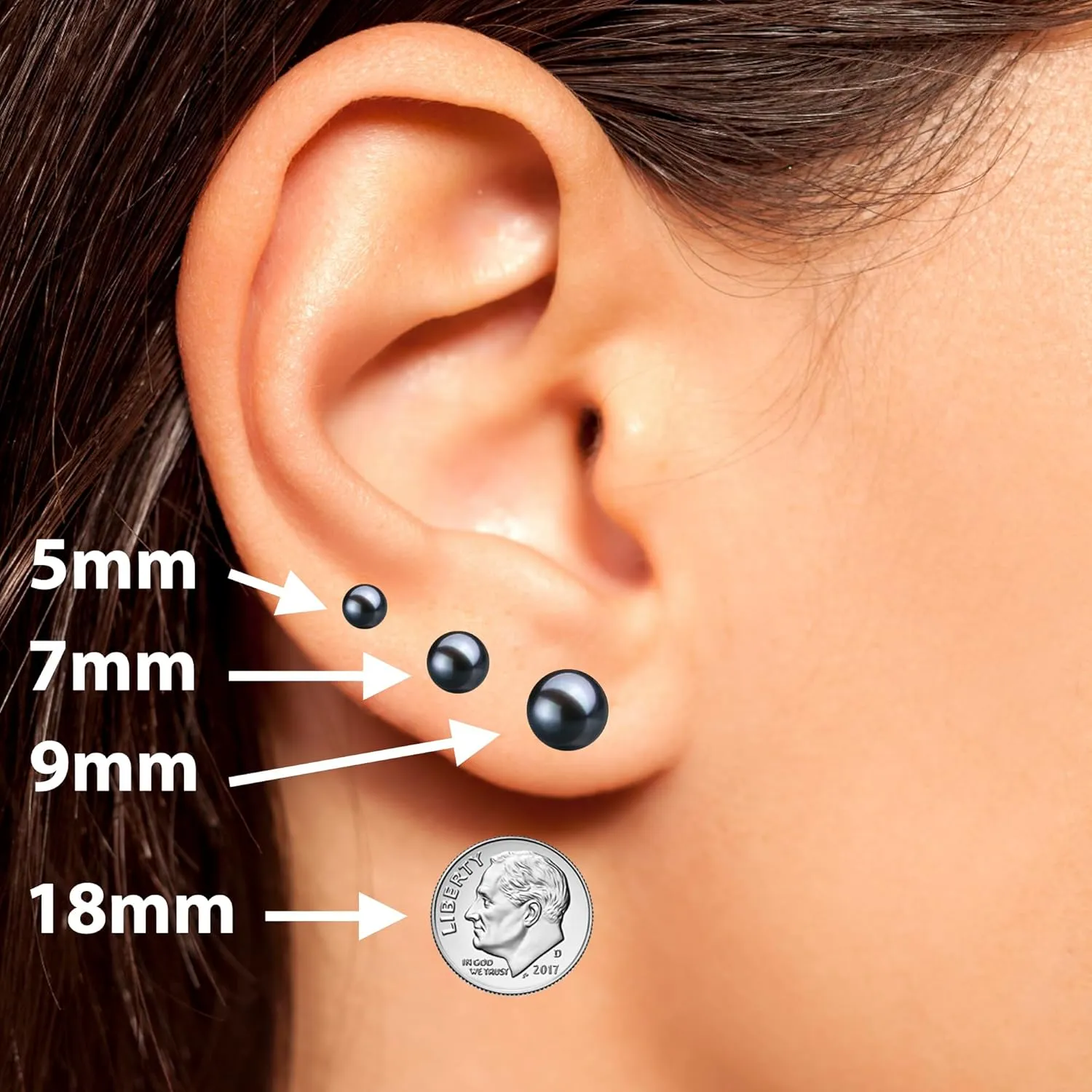 Japanese Akoya Cultured Pearl Earrings Stud AAA Graded 5-10mm Black Stud Earrings for Women with Sterling Silver Settings and Jewelry Gift Box - Orien Jewelry