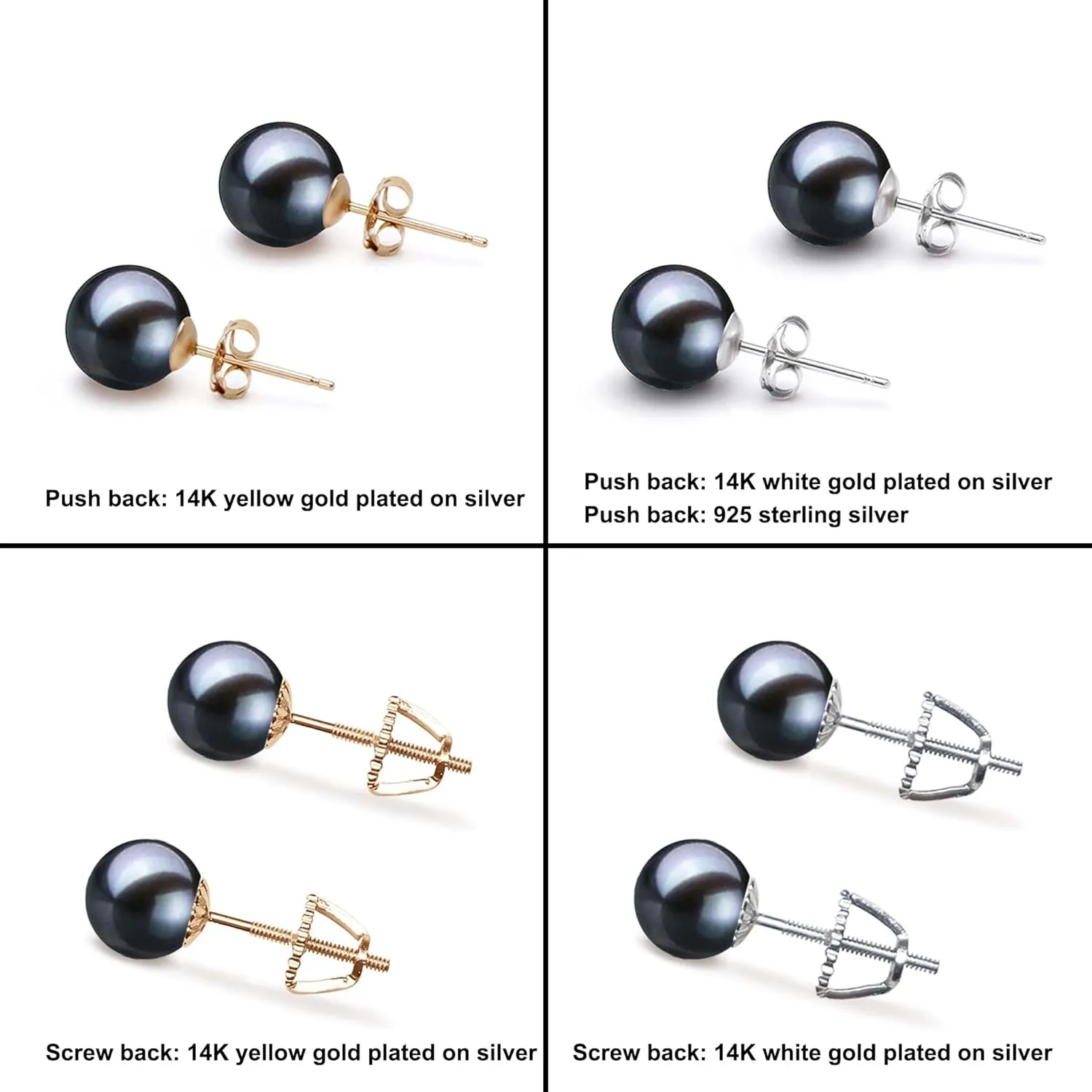 Japanese Akoya Cultured Pearl Earrings Stud AAA Graded 5-10mm Black Stud Earrings for Women with Sterling Silver Settings and Jewelry Gift Box - Orien Jewelry