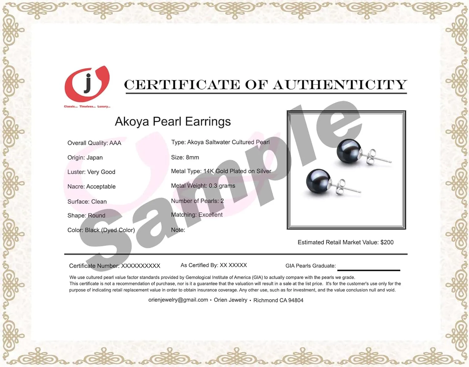 Japanese Akoya Cultured Pearl Earrings Stud AAA Graded 5-10mm Black Stud Earrings for Women with Sterling Silver Settings and Jewelry Gift Box - Orien Jewelry