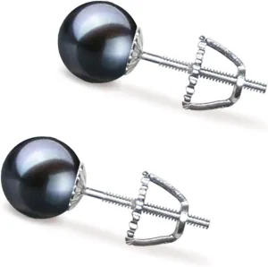 Japanese Akoya Cultured Pearl Earrings Stud AAA Graded 5-10mm Black Stud Earrings for Women with Sterling Silver Settings and Jewelry Gift Box - Orien Jewelry