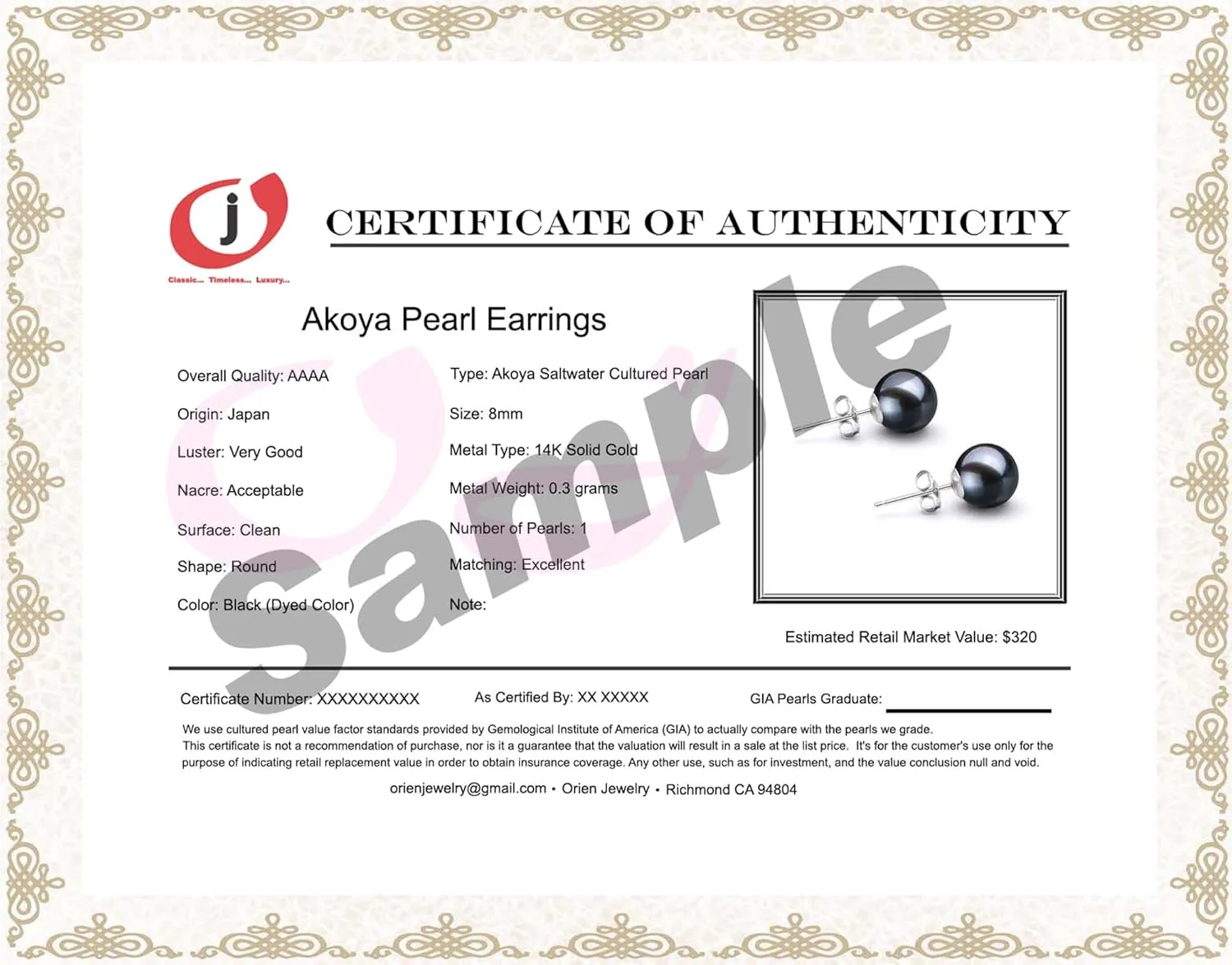 Japanese Akoya Cultured Pearl Earrings Stud AAAA Graded 4-10mm Black Stud Earrings for Women with 14K Gold Settings and Jewelry Gift Box - Orien Jewelry