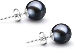 Japanese Akoya Cultured Pearl Earrings Stud AAAA Graded 4-10mm Black Stud Earrings for Women with 14K Gold Settings and Jewelry Gift Box - Orien Jewelry