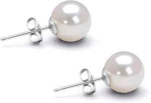 Japanese Akoya Cultured Pearl Earrings Stud AAAA Graded 5-10mm White Stud Earrings for Women with 14K Gold Settings and Jewelry Gift Box - Orien Jewelry
