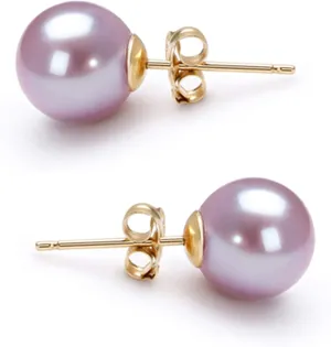 Japanese Freshwater Cultured Pearl Earrings Stud AAA Graded 5-10mm Lavender Stud Earrings for Women with Sterling Silver Settings and Jewelry Gift Box - Orien Jewelry
