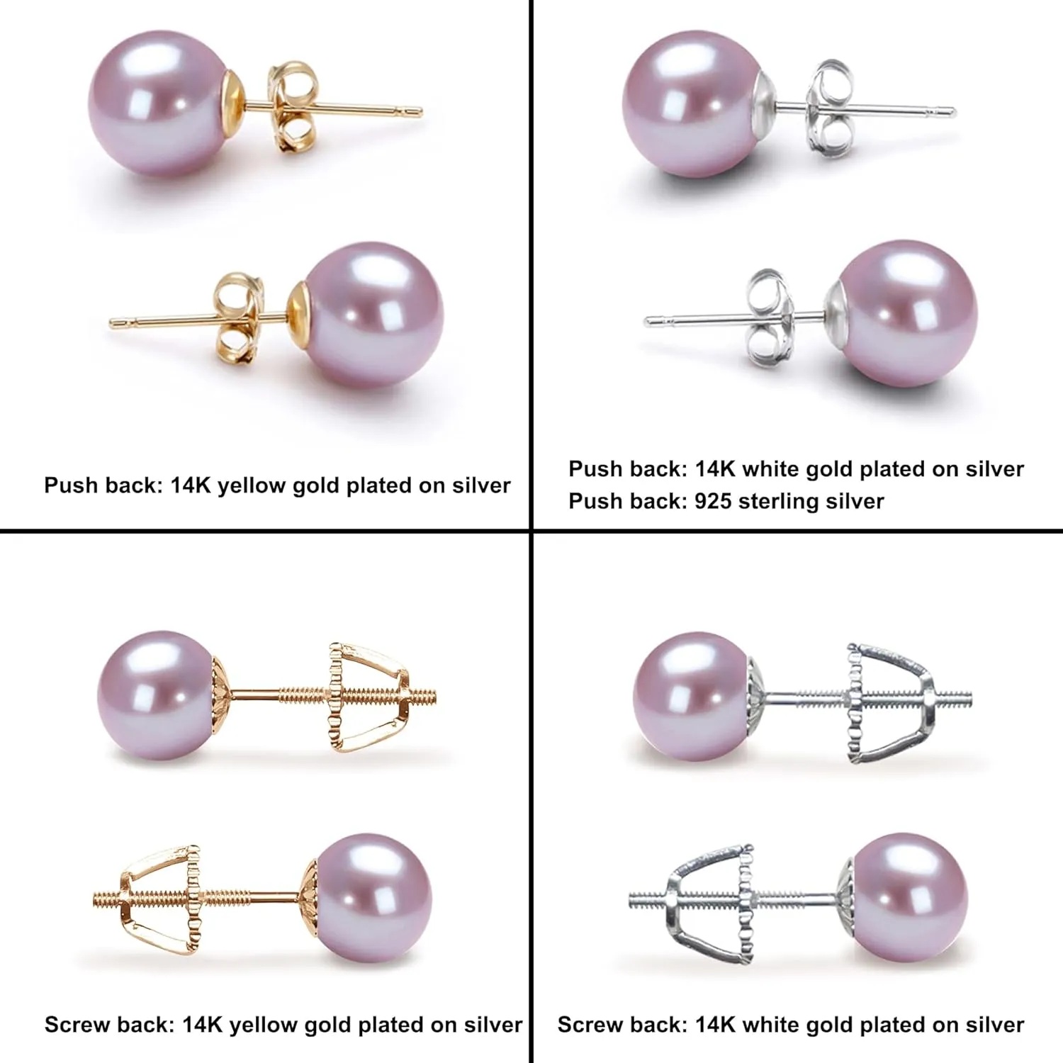 Japanese Freshwater Cultured Pearl Earrings Stud AAA Graded 5-10mm Lavender Stud Earrings for Women with Sterling Silver Settings and Jewelry Gift Box - Orien Jewelry