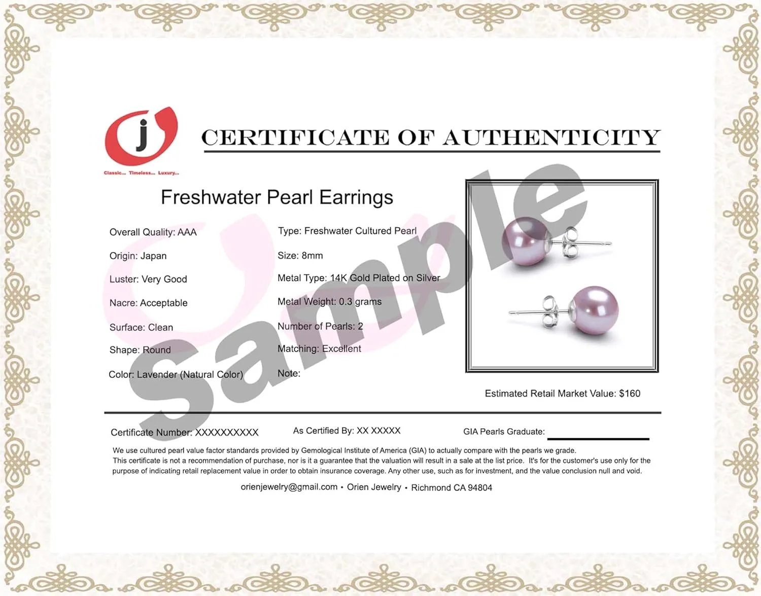 Japanese Freshwater Cultured Pearl Earrings Stud AAA Graded 5-10mm Lavender Stud Earrings for Women with Sterling Silver Settings and Jewelry Gift Box - Orien Jewelry