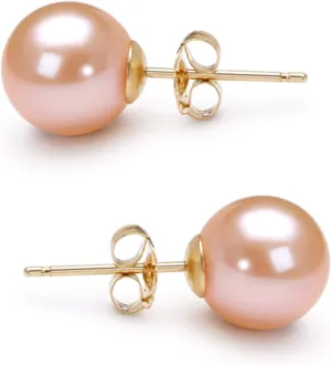 Japanese Freshwater Cultured Pearl Earrings Stud AAA Graded 5-10mm Pink Stud Earrings for Women with Sterling Silver Settings and Jewelry Gift Box - Orien Jewelry