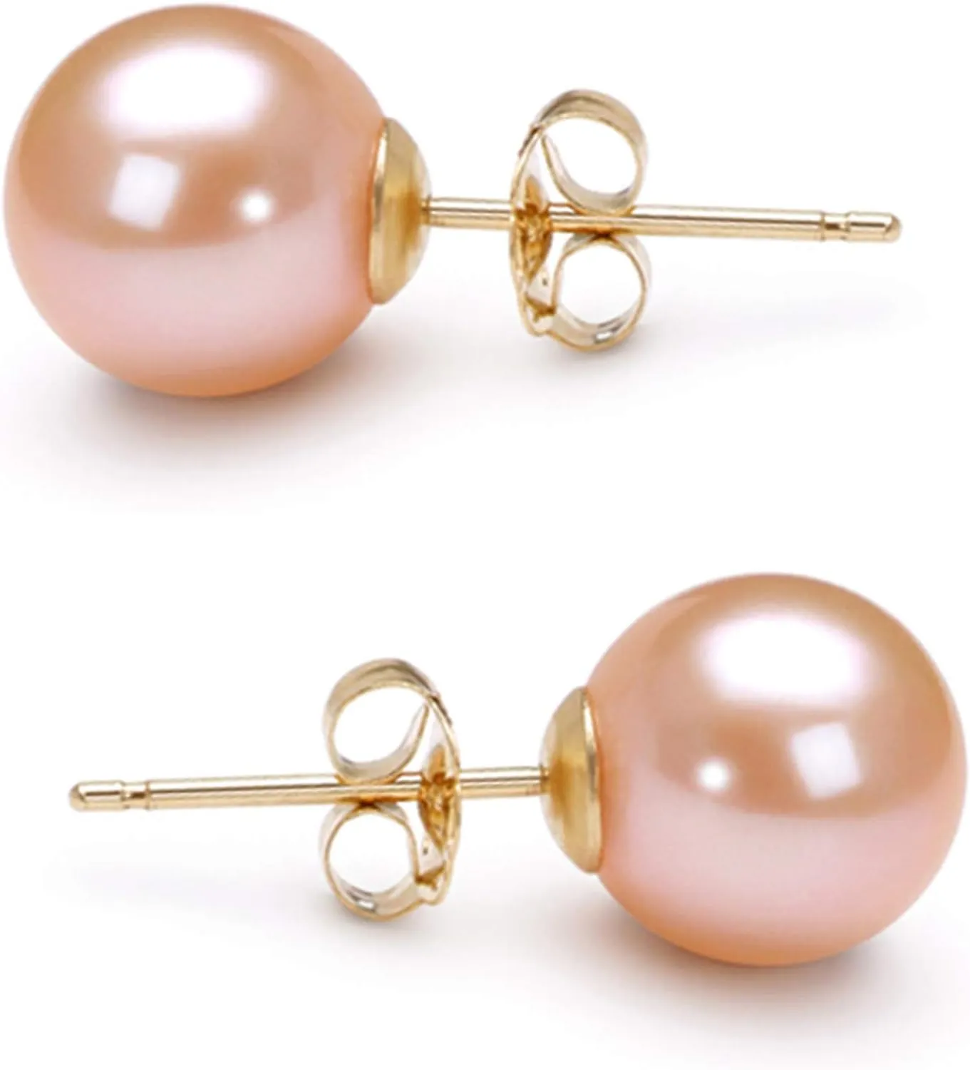 Japanese Freshwater Cultured Pearl Earrings Stud AAA Graded 5-10mm Pink Stud Earrings for Women with Sterling Silver Settings and Jewelry Gift Box - Orien Jewelry