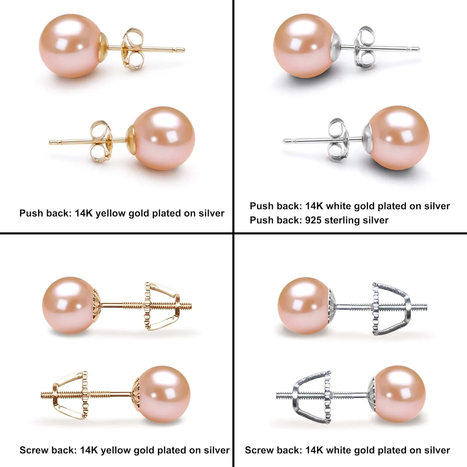 Japanese Freshwater Cultured Pearl Earrings Stud AAA Graded 5-10mm Pink Stud Earrings for Women with Sterling Silver Settings and Jewelry Gift Box - Orien Jewelry